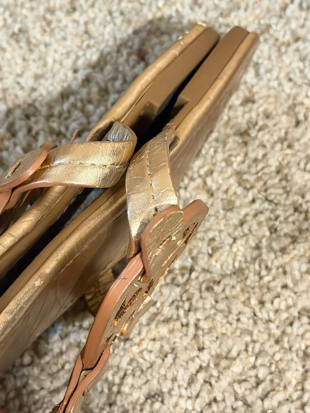 Tory Burch Metallic Bronze Logo Thong Sandals
